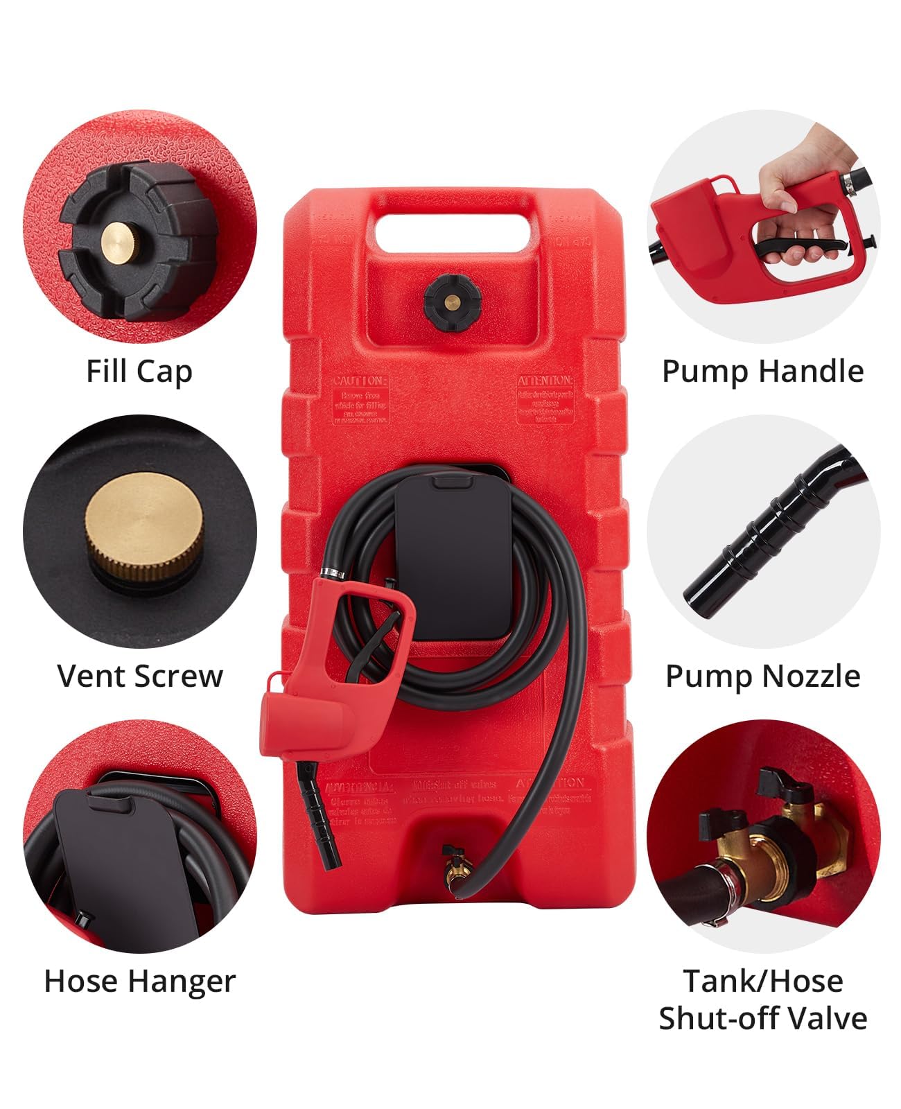 15 Gallon Gas Can, Portable Fuel Tank With Pump, Fuel Transfer Tank, Portable Gasoline Tank On Wheels With Le Fluid Transfer Siphon Pump and 10-Inch Hose for Cars, Boats, Lawnmowers, ATVs