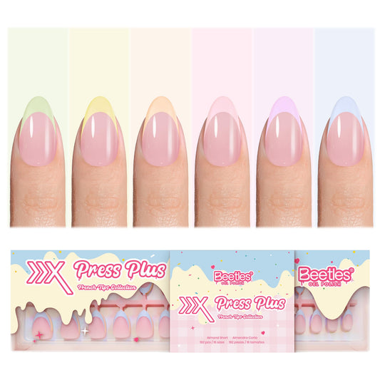 Beetles French Tips Press On Nails, Pastel Spring Nails Short Almond 6 Colors 192 Pcs, Spring Fake Nail Tips, Pink Blue Green Soft Gel Nails False Nails Art DIY For Women