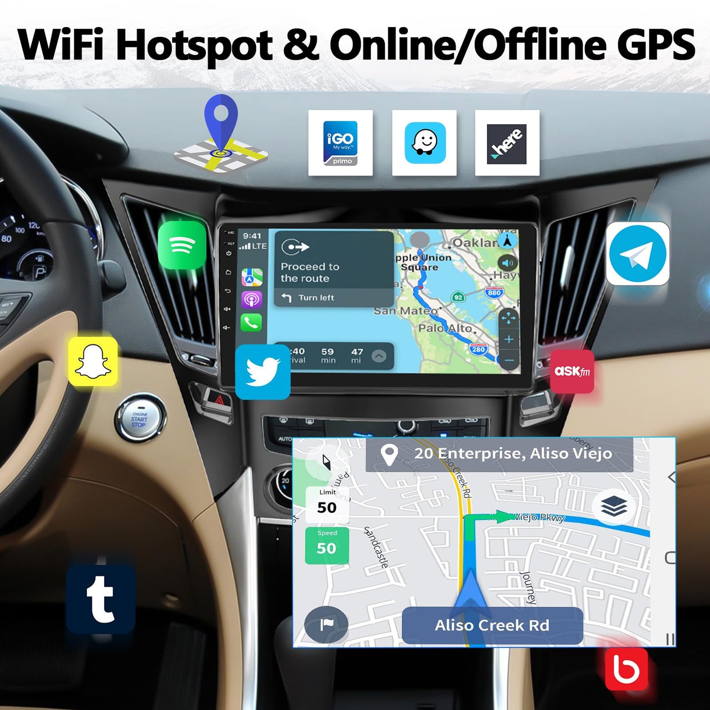 2G+64G for Hyundai Sonata 2010-2015 Radio Android 13 Car Stereo Wireless Apple CarPlay Android Auto Mirror Link GPS 9” HD Touchscreen Bluetooth Car Radio FM/WiFi+Backup Camera Mic Camera&Mic