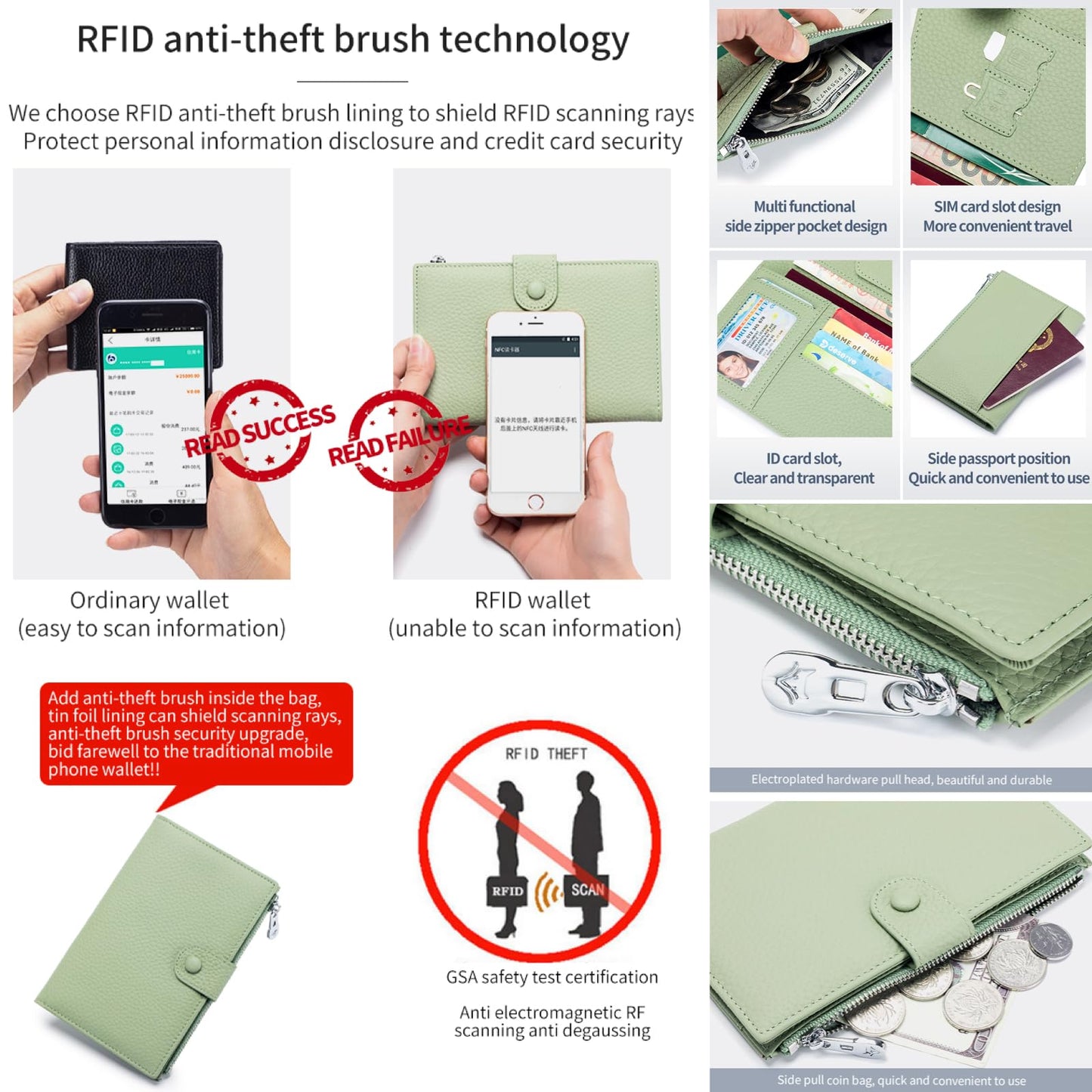 Genuine Leather RFID Blocking Passport Holder Wallet, Multi-Functional Travel Document Organizer with SIM Card Slots (Black)