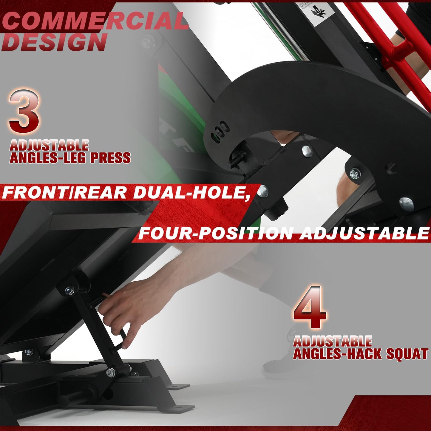 RitFit Gazelle Pro 3 in 1 Leg Press and Hack Squat Machine - High-Tensile Steel Leg Press Machine, 2000lbs Capacity, Adjustable Angles with Weight Storage (Red (with 35lb Rubber Weight Plates))