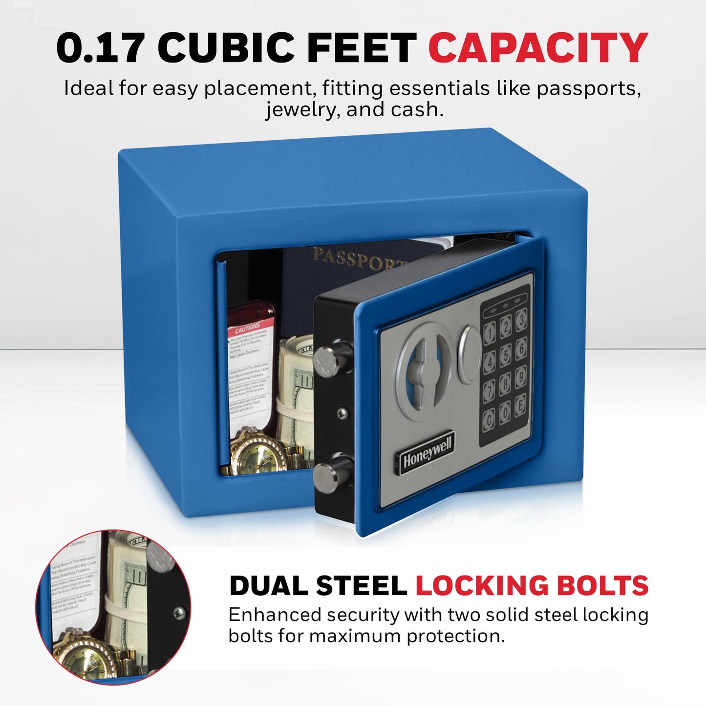 Honeywell Safes & Door Locks 5005B Steel Security Safe with Digital Lock, 0.17-Cubic Feet, Blue