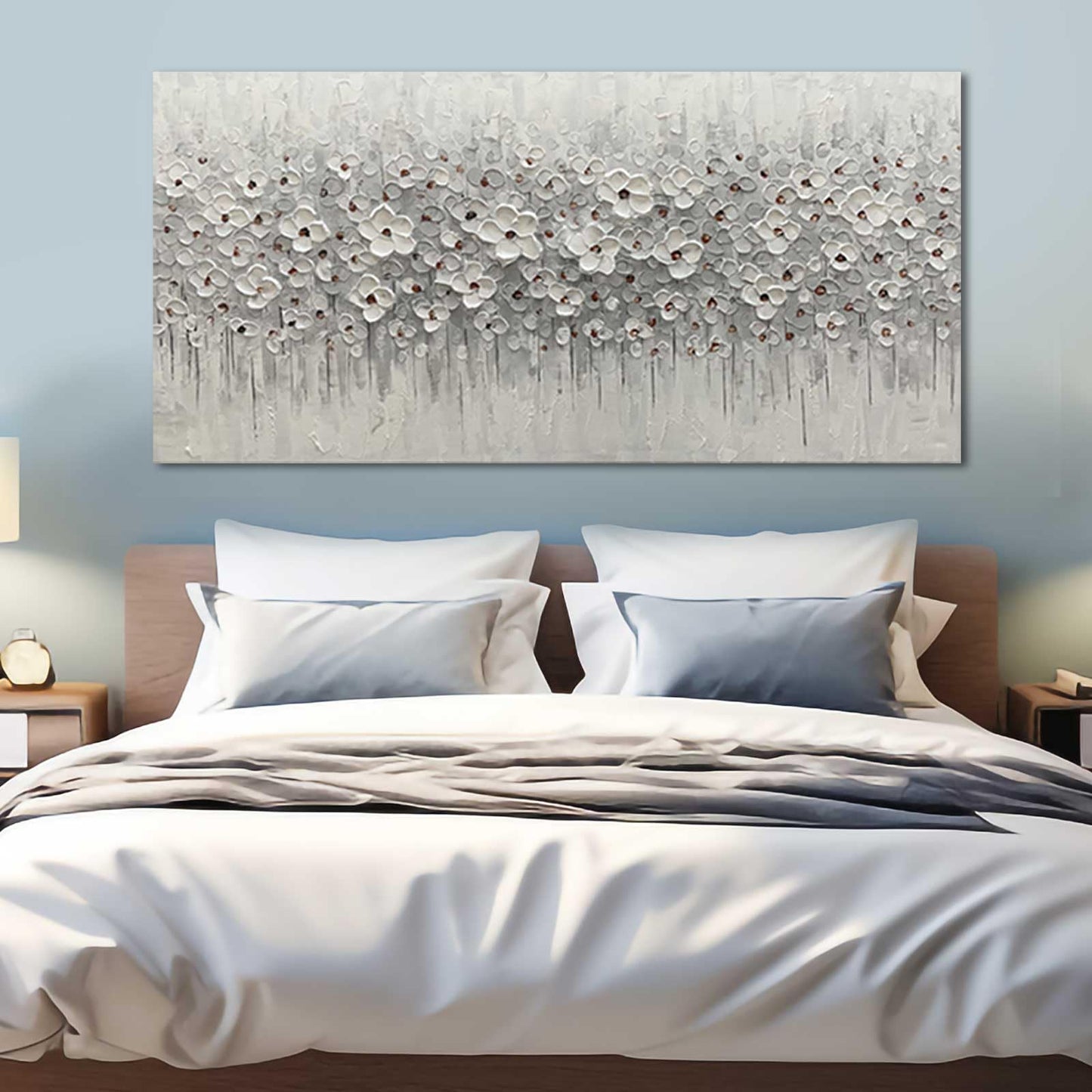 SDYA White Flowers Canvas Art Hanging Decor Botanical Wall Decoration for Living Room Bedroom Oil Painting Contemporary Artwork for office 24x48 Inch
