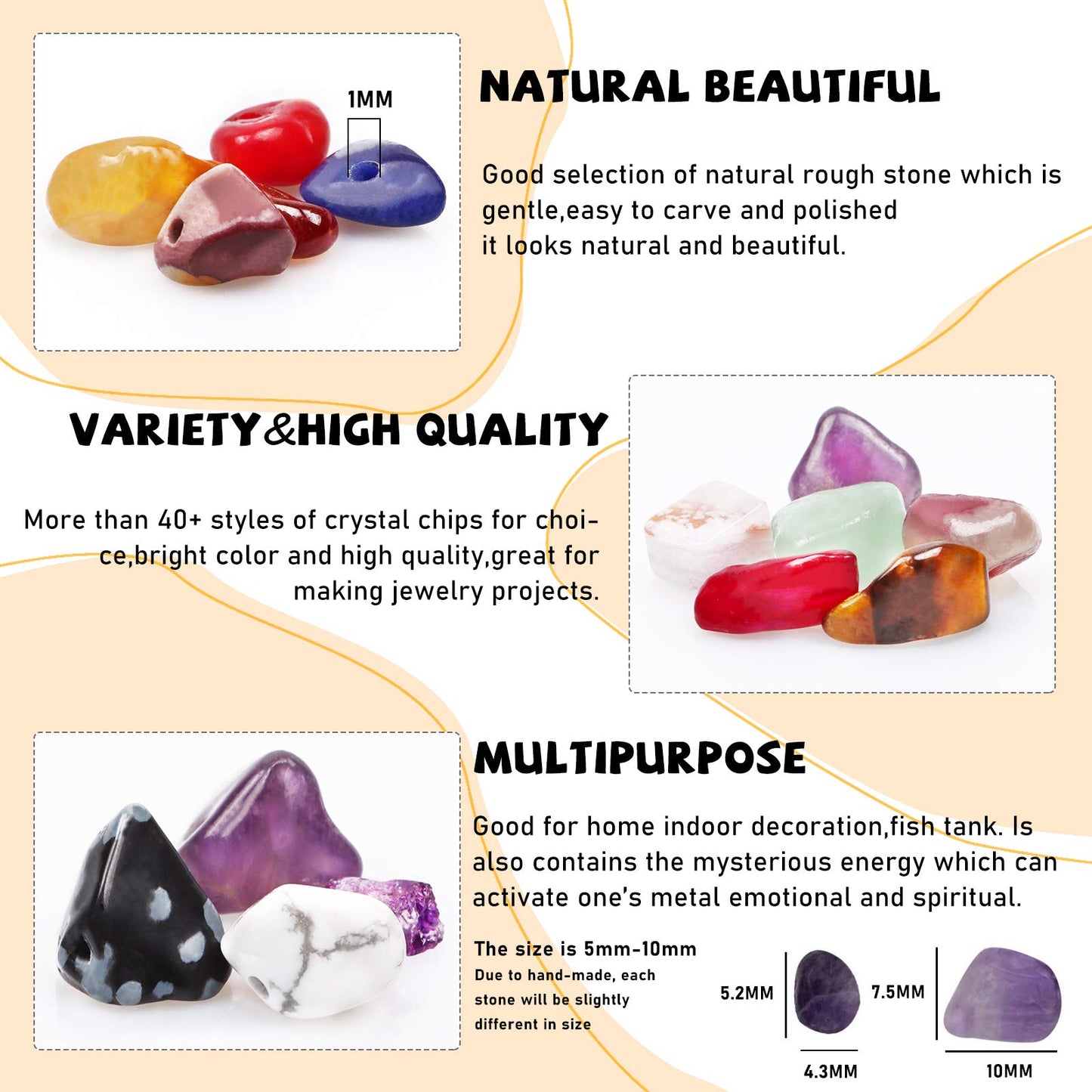 500 pcs Natural Chip Stone Beads, Tiger Eye 5-8 mm Irregular Gemstones Healing Crystal Loose Rocks Bead Hole Drilled for Jewelry Making Bracelet