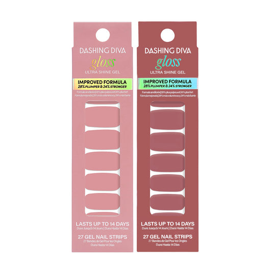 Dashing Diva Gloss Nail Strips Bundle - The Desert Neutrals Collection - Kitten & Merit - UV Free, Chip Resistant, Long Lasting Gel Stickers - Contains 2 Sets