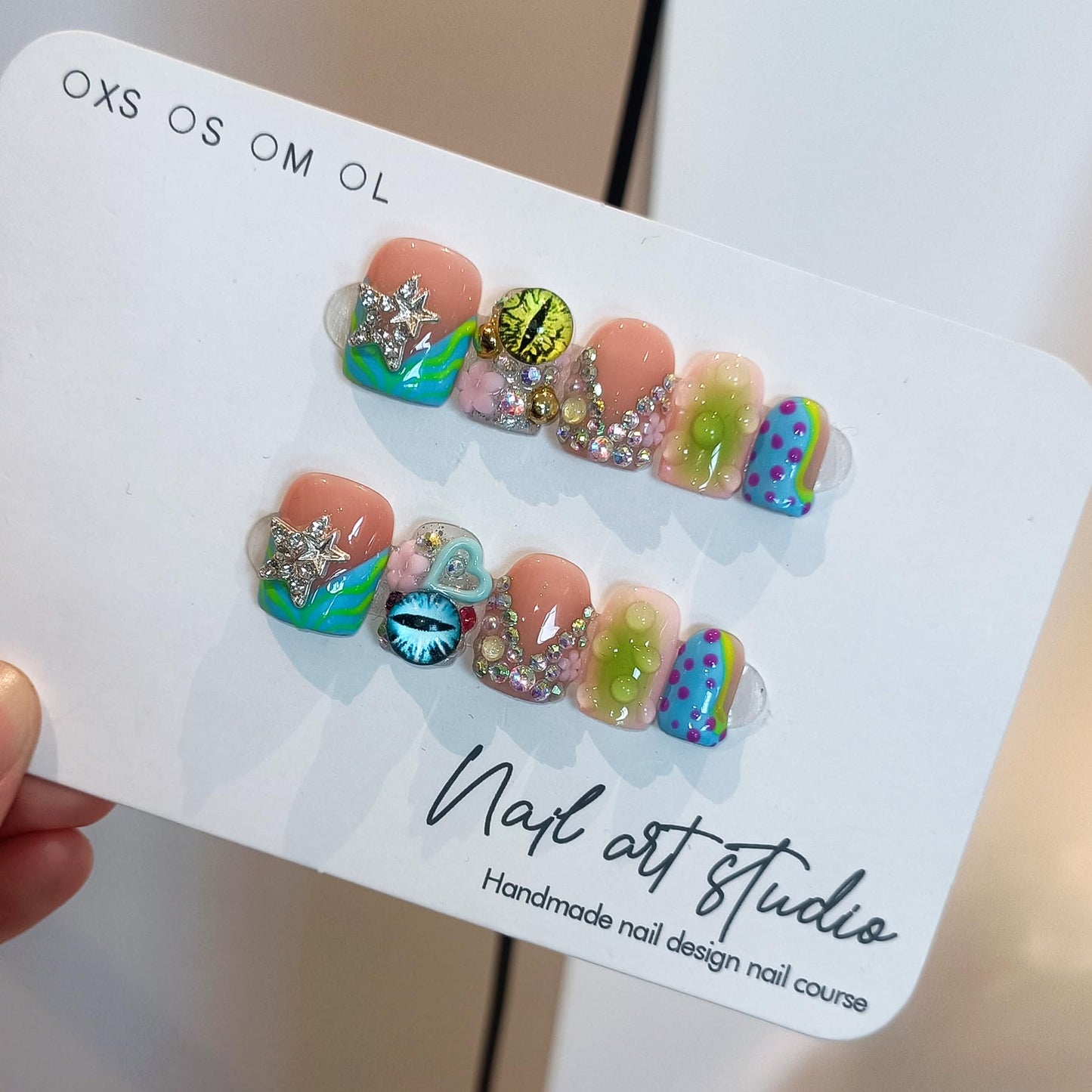 TENPAL V-Shape French Tips Square Nails,Acrylic Press on Nails with 10pcs Kit,Sweet Edgy Y2K Hand-Painted Art False Nails,Neon Yellow-Green Fake Nails with 3D Stars, Hearts, Rhinestones Flowers(S)