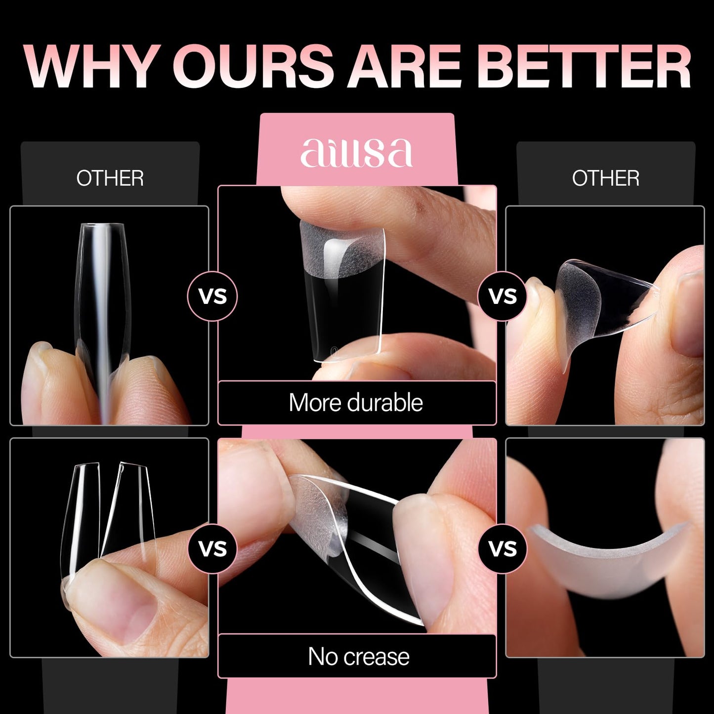 AILLSA Medium Square Nail Tips - Full Cover Half Matte Nail Tips 120pcs Pre-filed Nails Tips, Press on Acrylic Nails for Manicure