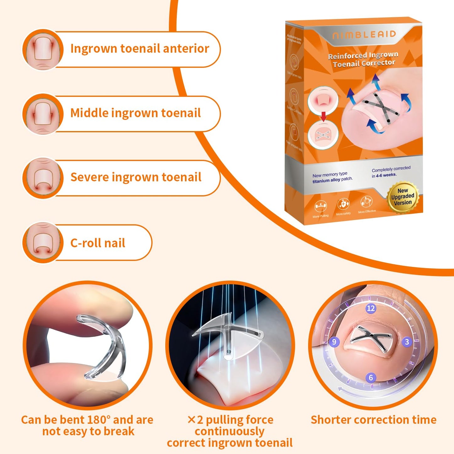 X-Shaped Upgrade Titanium Alloy Ingrown Toenail Corrector,At Home Ingrown Toenail Treatment for Man and Women,Ingrown Toenail Removal Kit,Curved Toenail Straightener (Large Size)