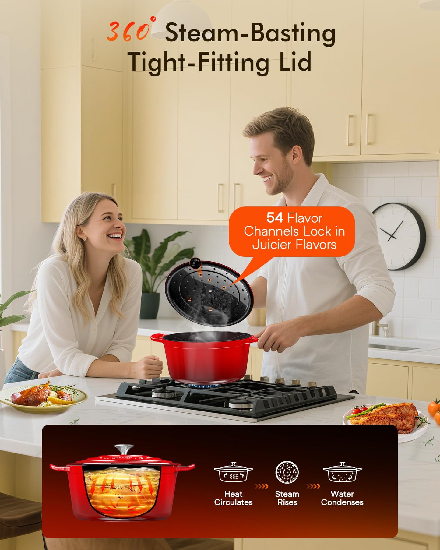 Nuwave 6QT Healthy Enameled Cast Iron Dutch Oven Pot with Lid, Heavy Duty 7-Layer Enamel, Enhanced Rust Protection, Dual Handles, Oven Safe to 500°F for Sourdough Bread Baking, Braise, Stew, Roast