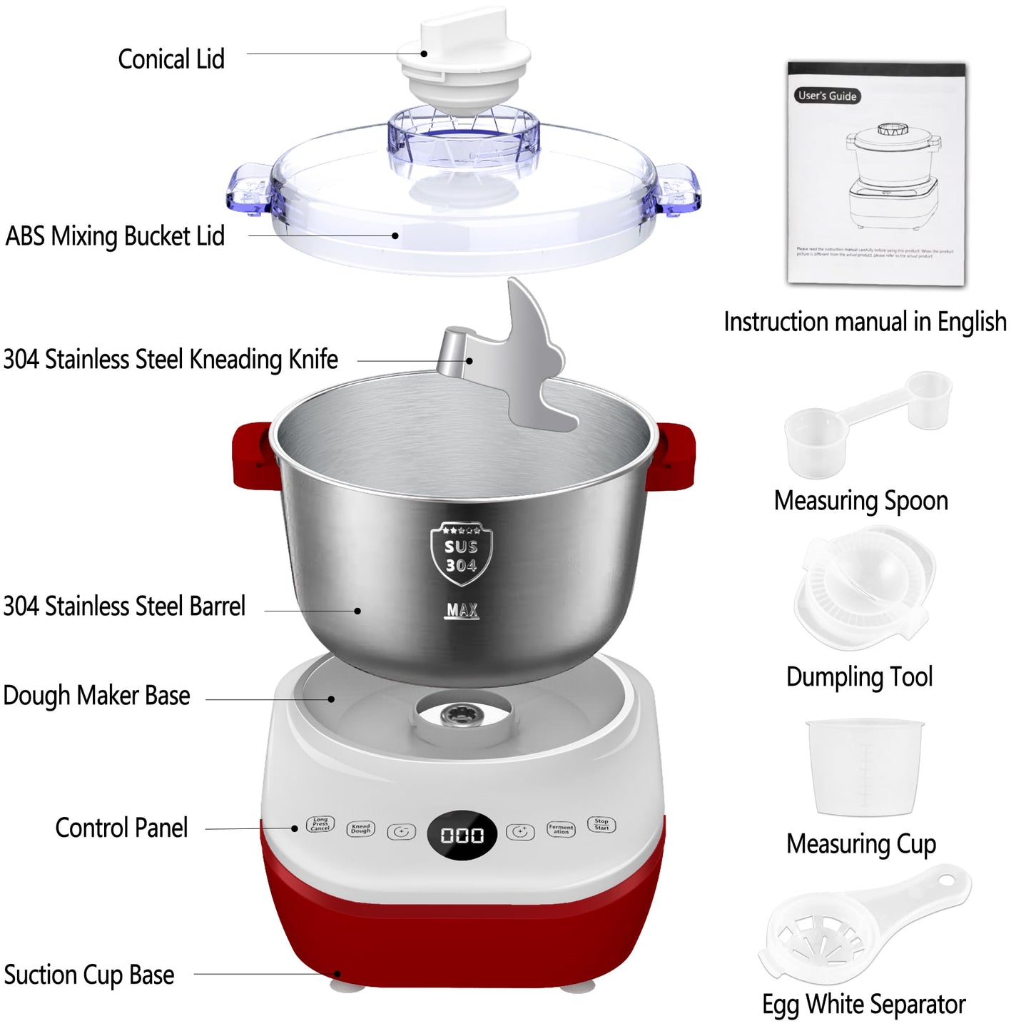 AIZIYO DoughChief, Electric Dough Mixer 7.4Qt with Ferment Function, Dough Maker 304 Stainless Steel Bowl, Microcomputer Control, Face-up Touch Panel, Easy To Clean for Bread & Pizza