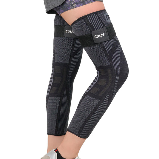 Caspe 2 Pack Leg Compression Sleeve With Strap, Full Length Thigh Knee Calf Support, Knee Compression Sleeve Women & Men, Full Leg Support for Light Recovery, Daily Wear (XX-Large)