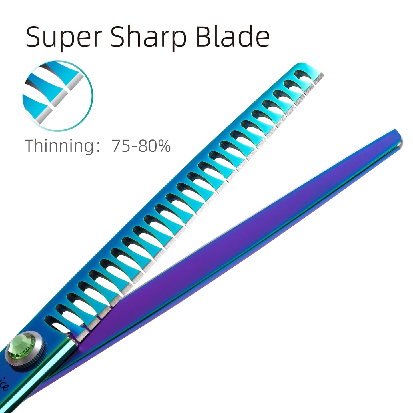 Fenice Peak Green Dog Grooming Scissors Set Straight Thinning Curved and Chunker Shears 4PCS Kit with Simulated Emerald Screw 440C Trimming Shears Durable and Sharp