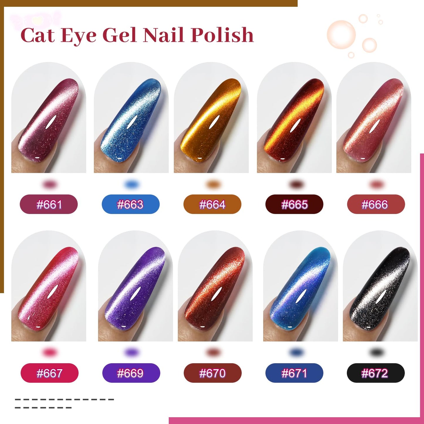 JODSONE 12 Colors Cat Eye Gel Nail Polish Set Blue Purple Red Black with Base Coat &Top Coat Magnet for DIY Salon Nails All Seasons