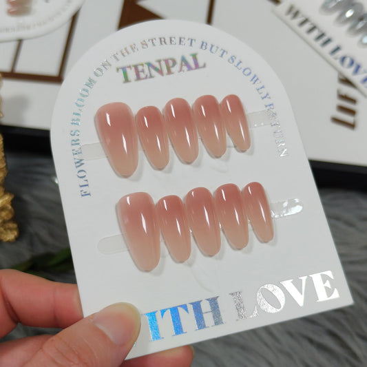 TENPAL Press on Nails Almond Shape Nude Ombre Gradient Beige - Clean Girl Minimalist Quiet Luxury Handmade Reusable Salon Quality for Daily Work Office Bridal Wedding Natural Look(M)