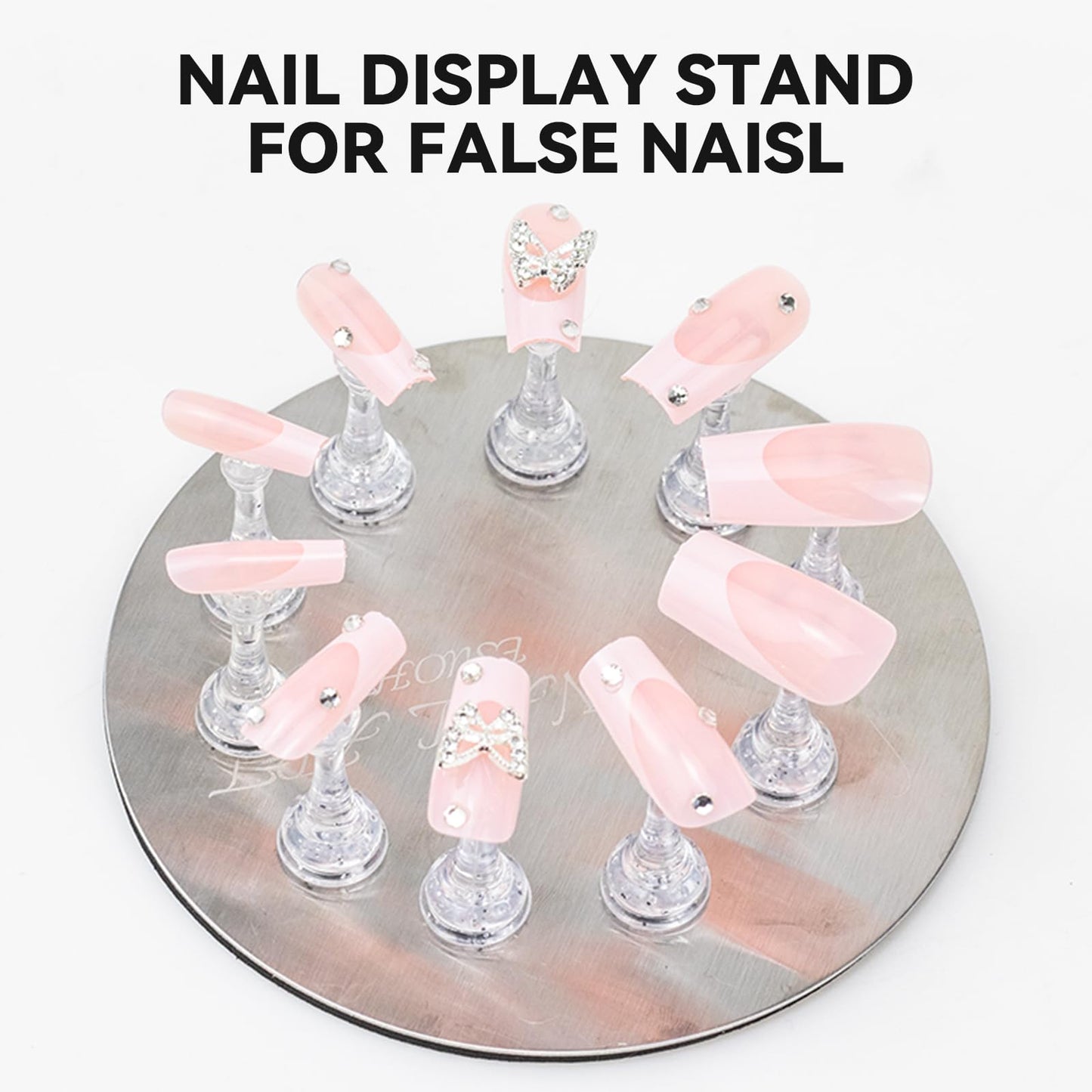 ESUOHYM Nail Stands for Press On Nails Painting Display Practice, Powerful Magnetic Nail Tip Holders for Diy Design, Heart Nail Art Stand with 200 PCS Double-Sided Tapes Home Salon Use (Silver)