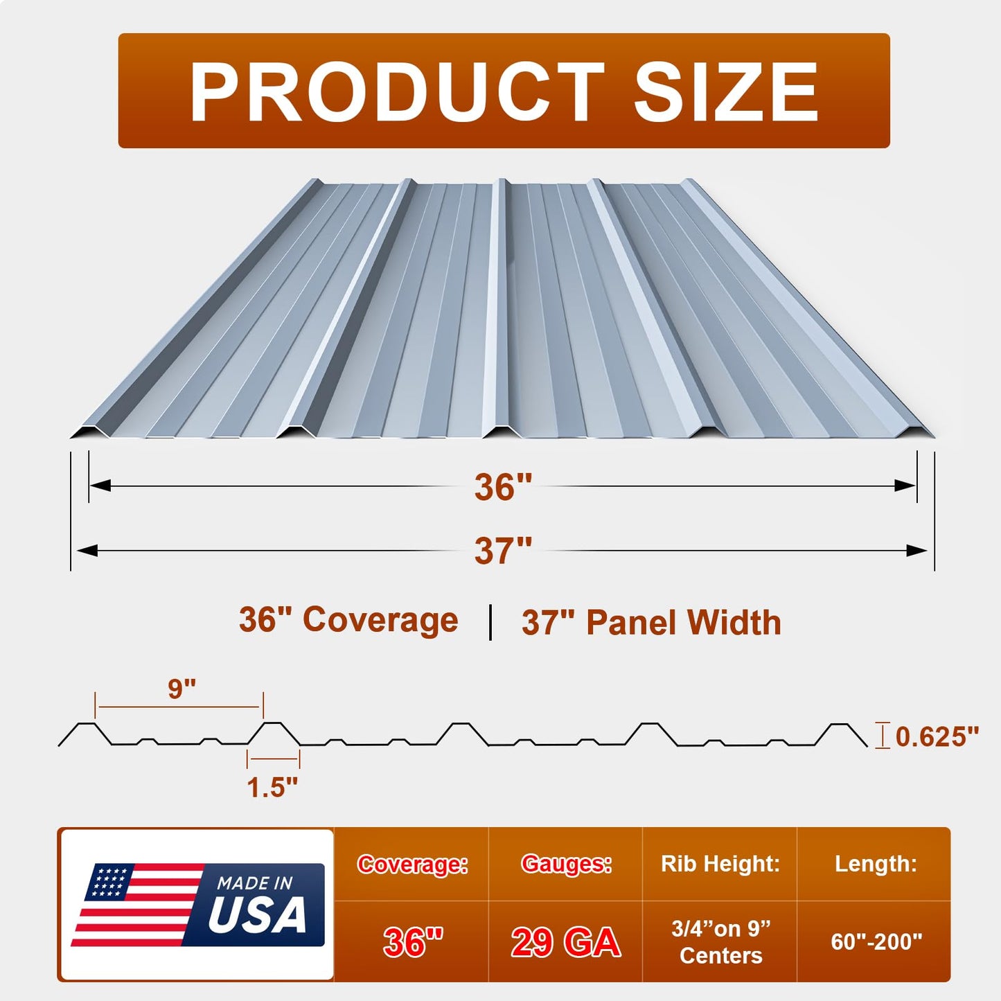 14 Pack Large Metal Roofing Panels, 72" x 36" Each, 252 Sq. Ft. Coverage, Corrugated Galvanized Roofing Panels for Residential Commercial Roofing, Fencing, Wall Siding (Silver)
