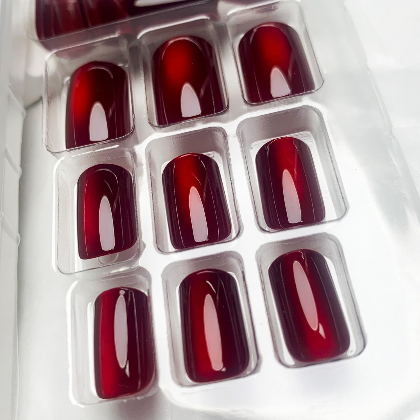 Wine Red Press on Nails Short Square Fake Nails Ombre Glitter False Nails Glossy Full Cover Acrylic Glue on Nail Red Nail Press ons for Women Girls Manicure 24Pcs