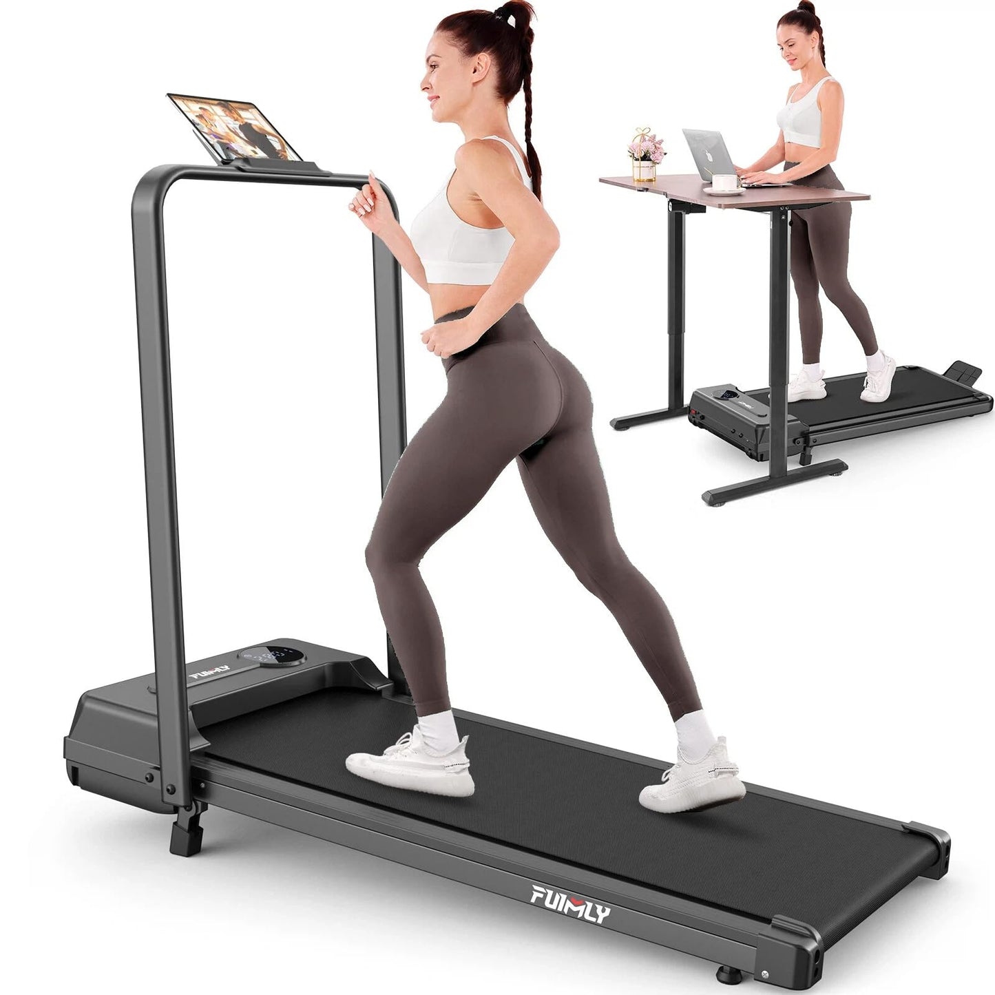 FUNMILY Foldable Walking Pad with Handle Bar, 4 in 1 Under Desk Treadmill with Incline, 2025 Upgraded Smart Folding Treadmill for Home/Office, 300 lbs Weight Capacity, Ultra-Quiet
