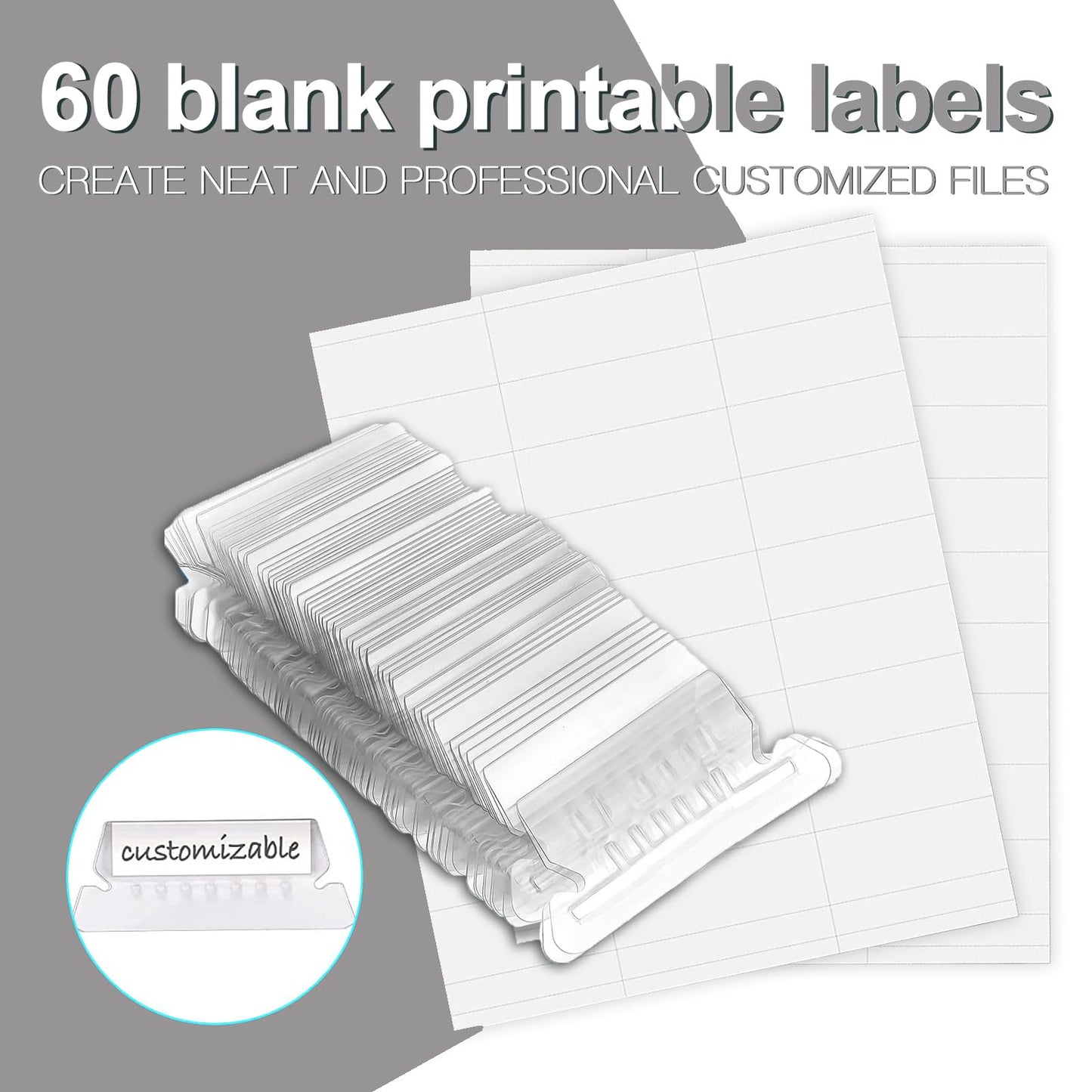 HERKKA Hanging File Folders, 60 Pack Reinforced Letter Size Hanging Folders, Designed for Bulky Files, Filing Cabinet, 1/5-Cut Adjustable Tabs (Gray)