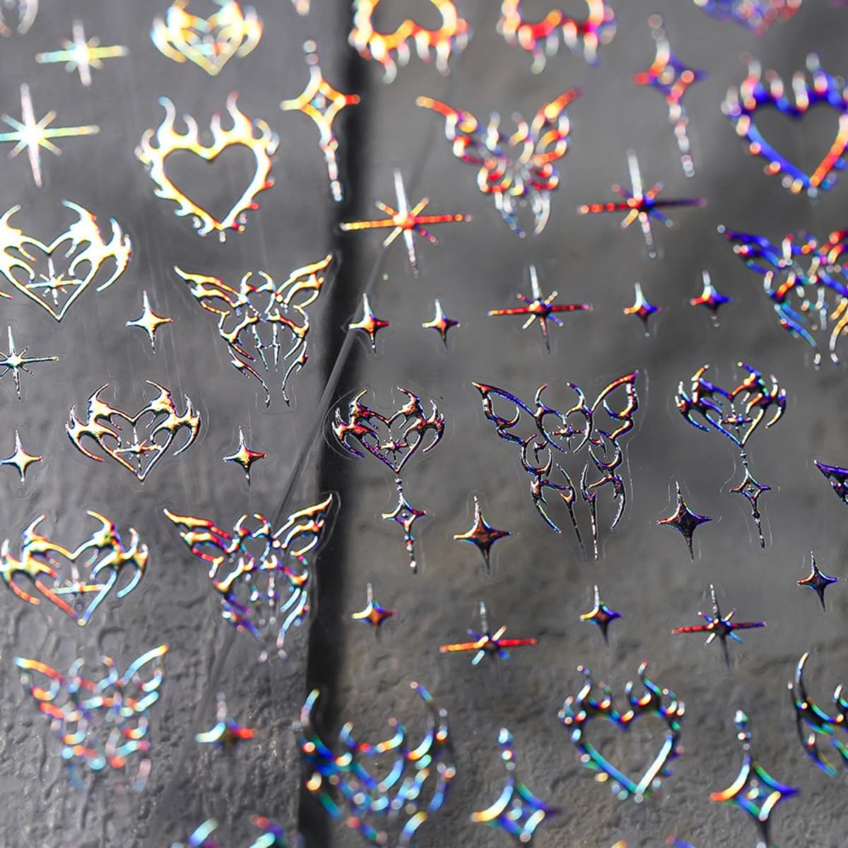 5D Embossed Star Nail Stickers Blue Aurora Nail Art Stickers Shiny Laser Nail Decals Self-Adhesive Heart Butterfly Designs Nail Art Supplies DIY Manicure Decoration for Women Girls