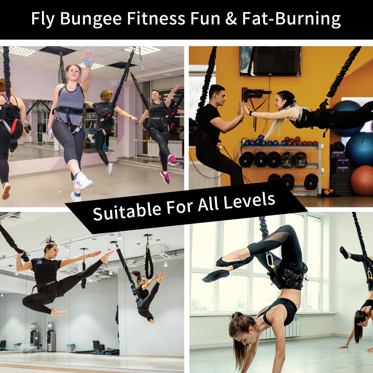 PRIOR FITNESS Bungee Fitness Set, Professional 4D Flying Exercise Bungee Kit with Rigging Hardware Heavy Duty Bungee Dance Rope Sturdy Antigravity Bungee Workout Equipment for Home Gym Studio XXL