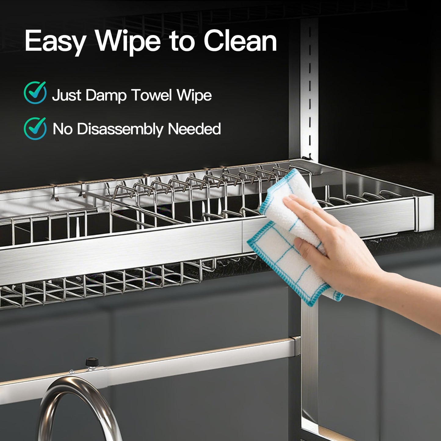 3 Tier Extra Large Stainless Steel Expandable Over The Sink Dish Drainer Drying Rack, Rust Proof Metal, Space Saving, Modern Silver Big Capacity Extendable Plate Strainers Above Kitchen Counter