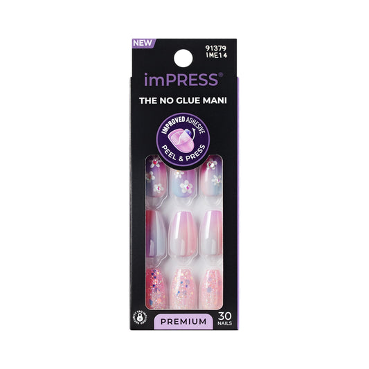 Kiss Impress Premium Press On Nails, Style ‘Portal’, Purple, Medium Coffin, No Separate Tabs, Nail Kit Contains 30 Fake Nails, Prep Pad, Mini Nail File, and Manicure Stick