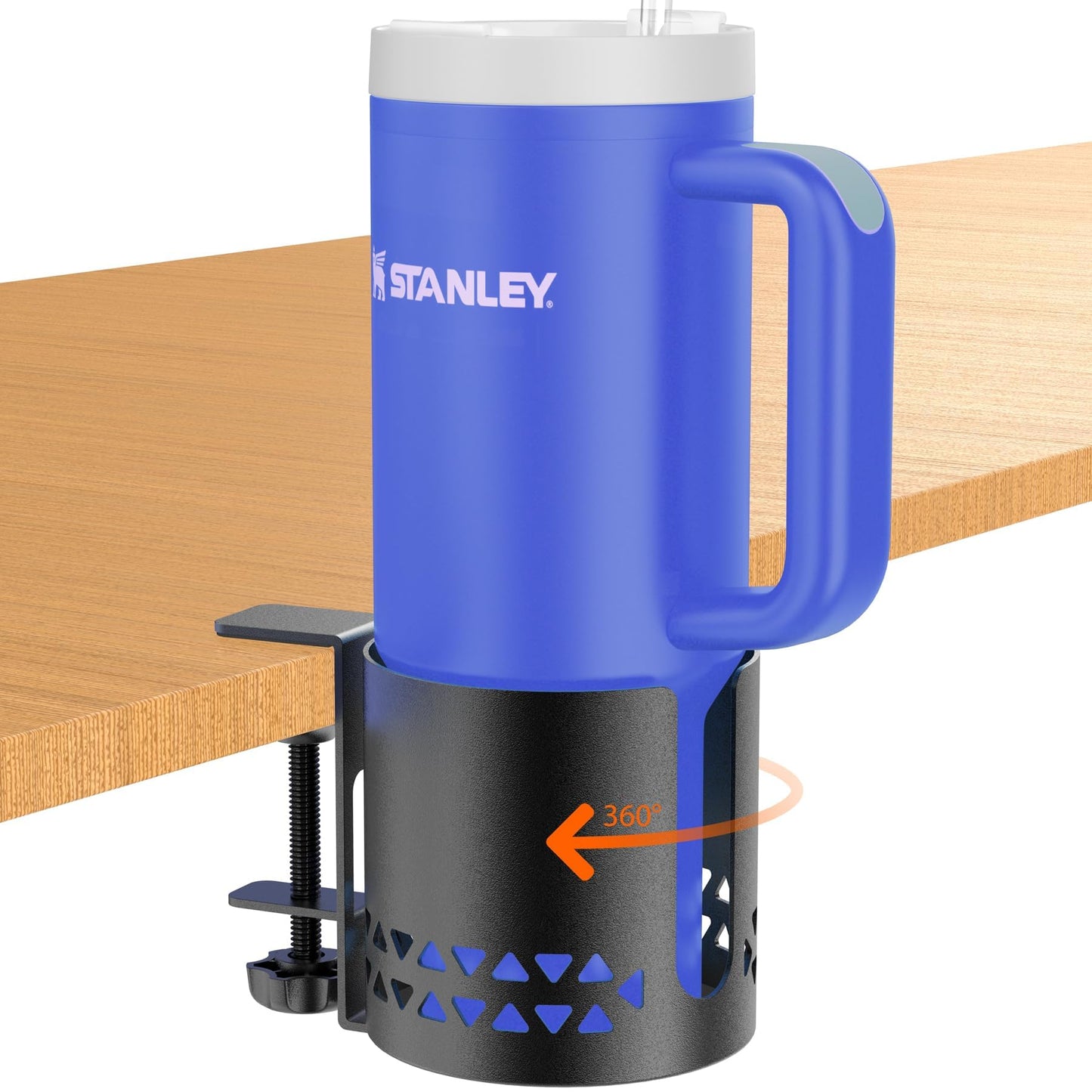 Deep Desk Cup Holder Clamp for Table,360° Rotating Anti-Spill Cup Holder for Desk,Office Accessories to Hold Coffee Mugs,Stanley YETI Bottles Holder
