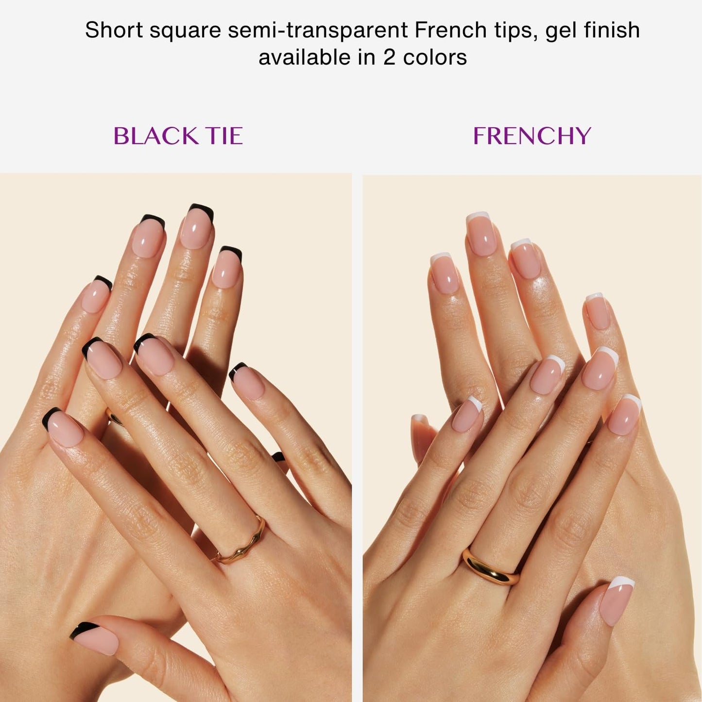 LAMIMOSA 32Pcs White French Tip Press on Nails Short Square – Soft Gel Fake Nails in 16 Sizes, Reusable Semi-Transparent Glue on Nails Kit, FRENCHY