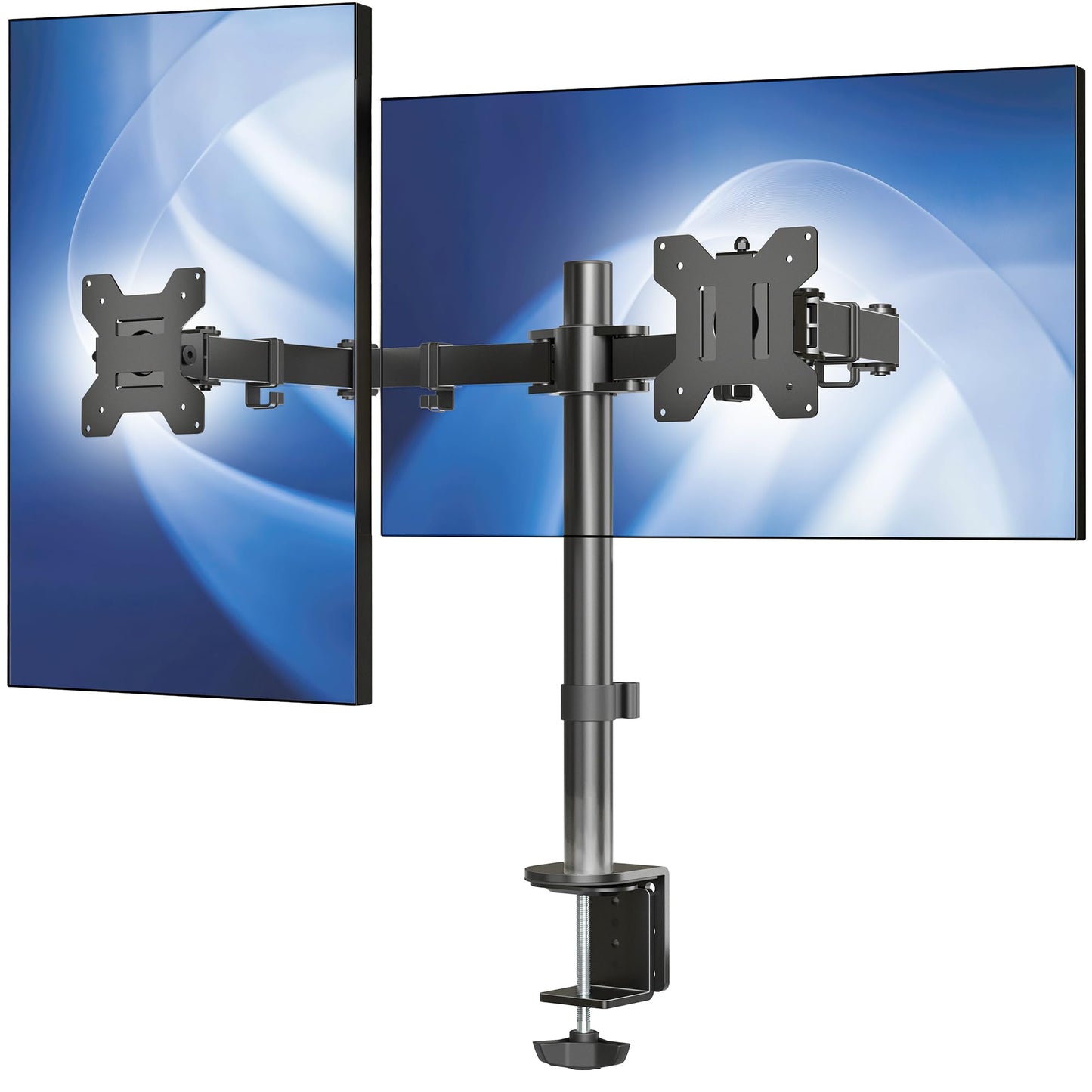 VIVO Dual Monitor Desk Mount, Holds 2 Computer Screens up to 30 inches and 22lbs Each, Heavy Duty Fully Adjustable Steel Stand with C-Clamp and Grommet, Black, STAND-V002