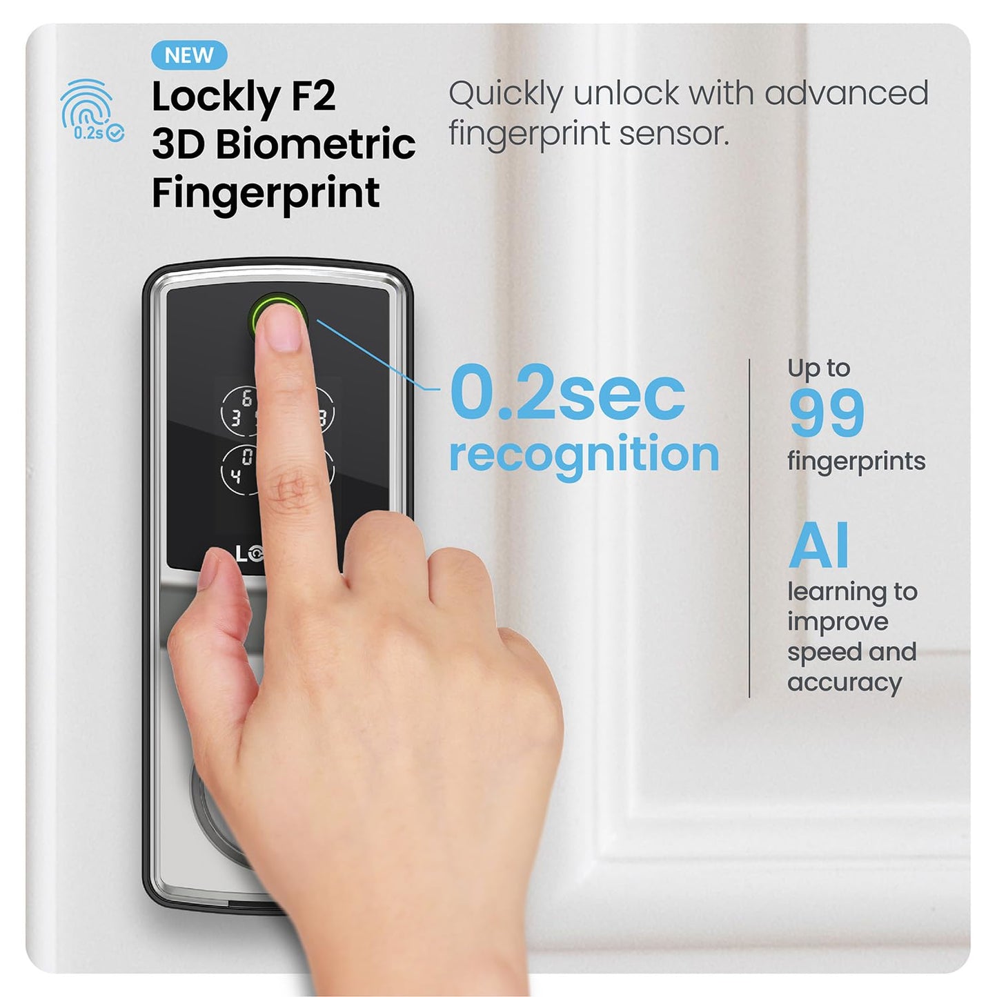Lockly Secure Pro (Latest Version), Smart Lock with Built-in Wi-Fi, New-Gen Fingerprint Door Lock, Keyless Entry Deadbolt, PIN Genie Keypad, Auto Lock, App Remote Control, Easy Installation