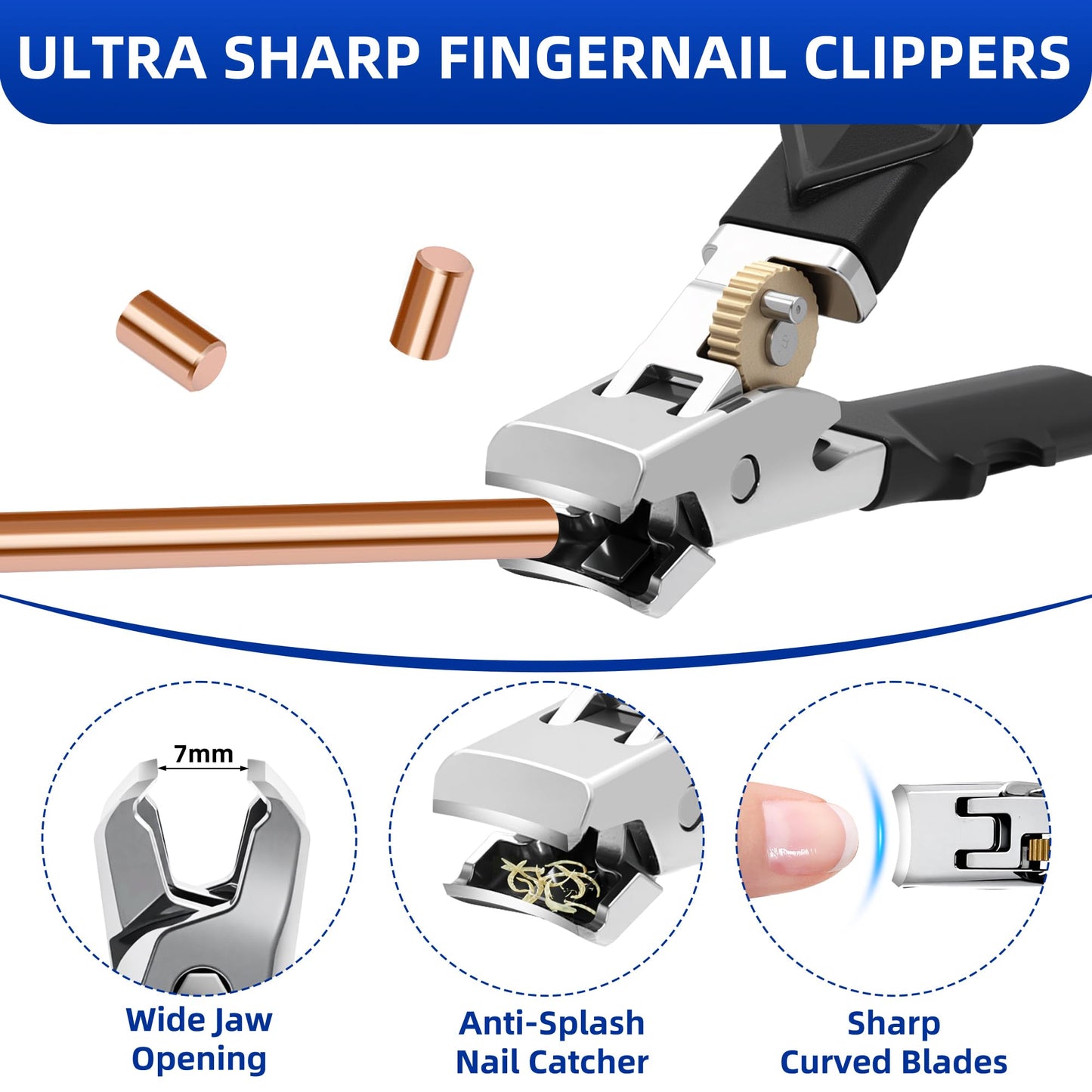 Thick Toenail Clippers for Seniors, Professional Edgy Nail Clippers for Men, Heavy Duty Large Finger Nail Clippers Adult, Angled Head Nail Clippers Cutters with Long Handle (4PCS Nail Clippers Set)