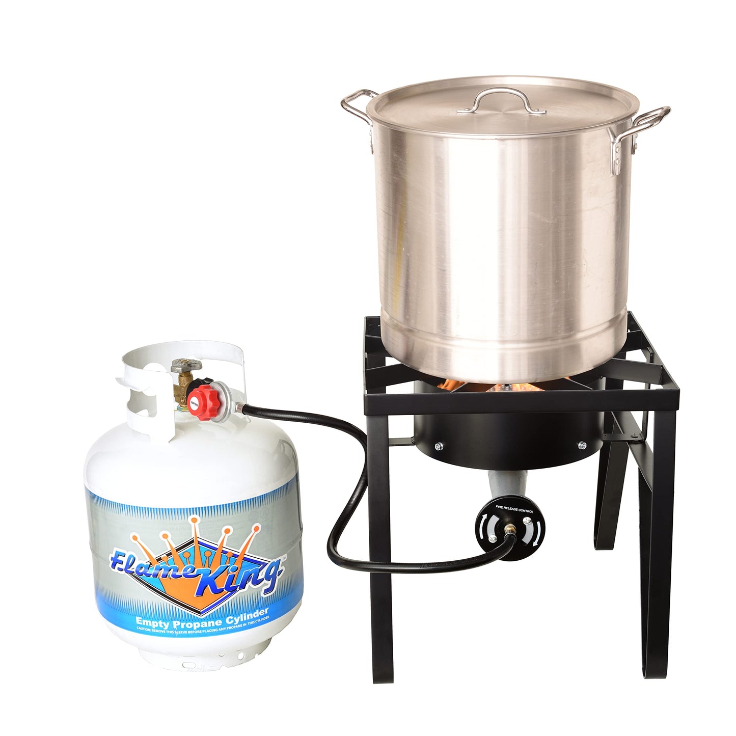 Flame King Heavy Duty 200K BTU, 0-20 PSI, Propane Gas Single Burner Bayou Cooker Outdoor Stove for Home Brewing, Turkey Fry, Maple Syrup Prep, Cajun Cooking, Black