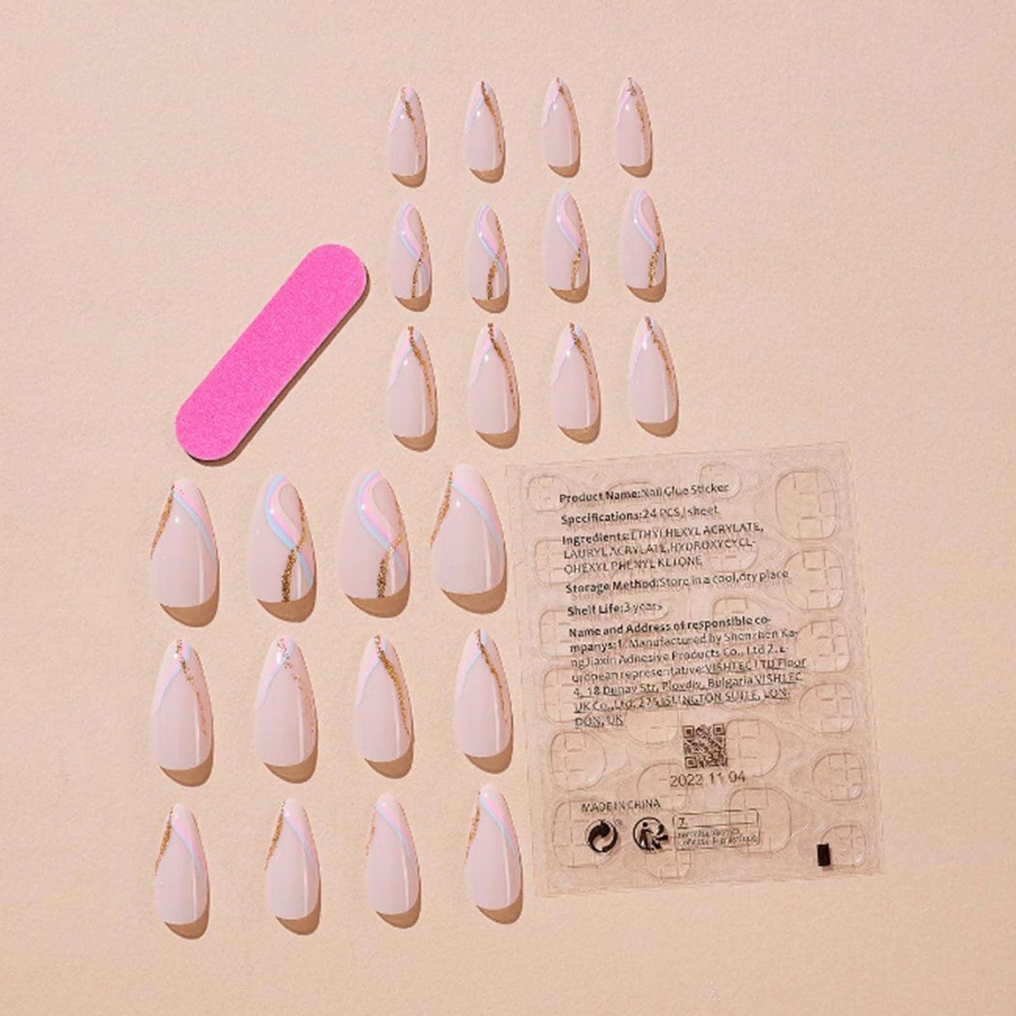 YoYoee Short Nude Nails Tips Swirl French False Nails Almond Press on Nails Full Cover Cute Fake Nails for Women and Girls 24PCS