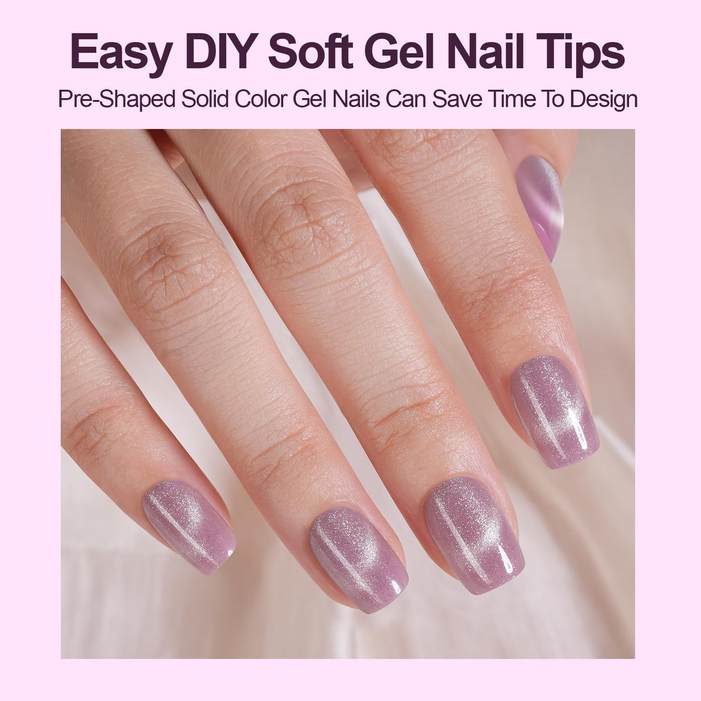 300Pcs Cat Eye Press on Nails Short Square, Plauva Soft Gel Fake Nails, Glossy Glitter Cat Eye Nail Tips for Women and Girls Stick On Nails in 15 Sizes