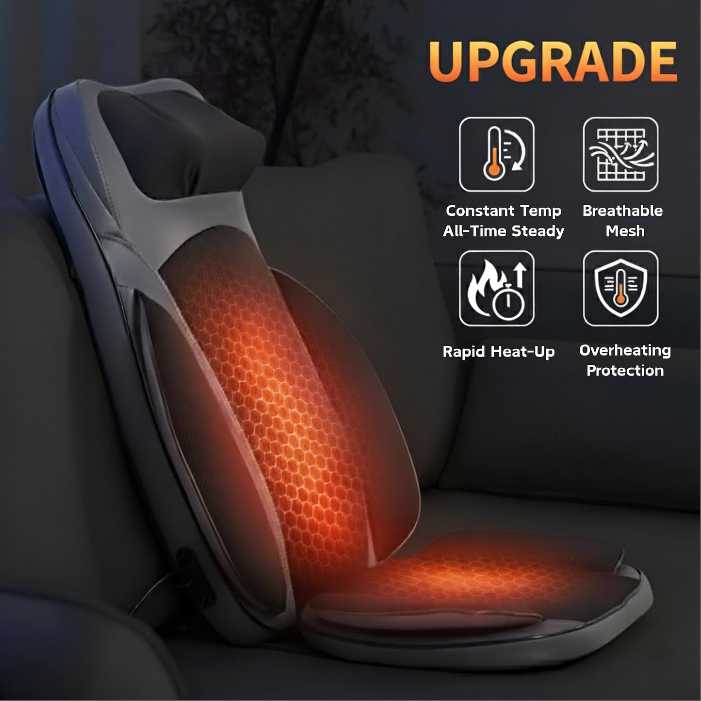 Ethereal Wellness Shiatsu Massage Chair with Heat, Full Back Shiatsu & Rolling, Comfortable Massage Chair Pad for Stress Relief, Gift for her/him, Office and Home.Black, Free car Adapter Included