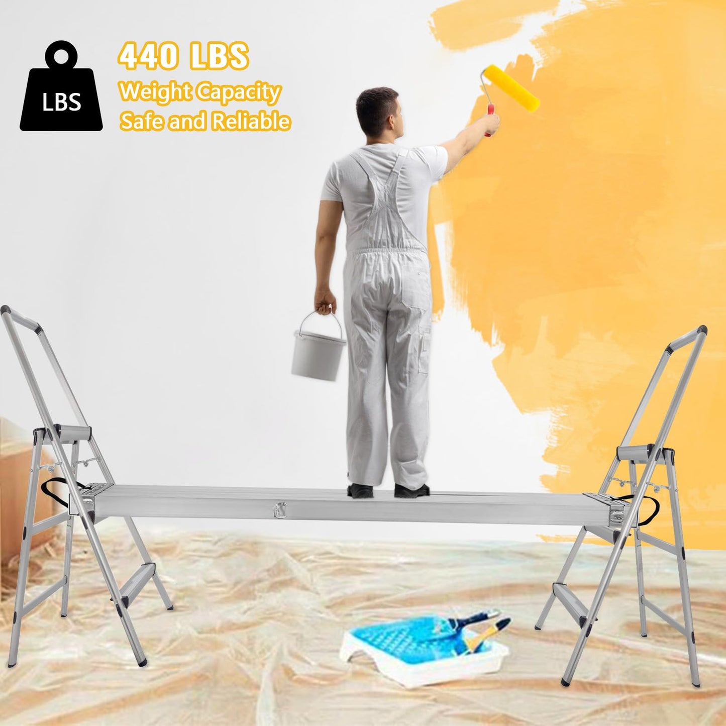 8-13 FT Aluminum Scaffolding Planks,440Lb Capacity Telescoping Aluminum Plank,Adjustable Scaffolding Walk Boards Platform for Painting Repair Cleaning