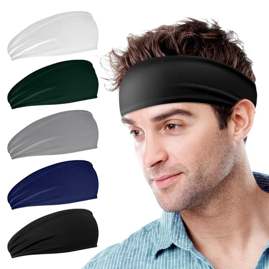 Workout Headbands for Men, 5 Pack Mens Running Headband Stretchy Sweatband Sports Headband for Cycling, Basketball, Yoga, Fitness Workout Unisex Hairband