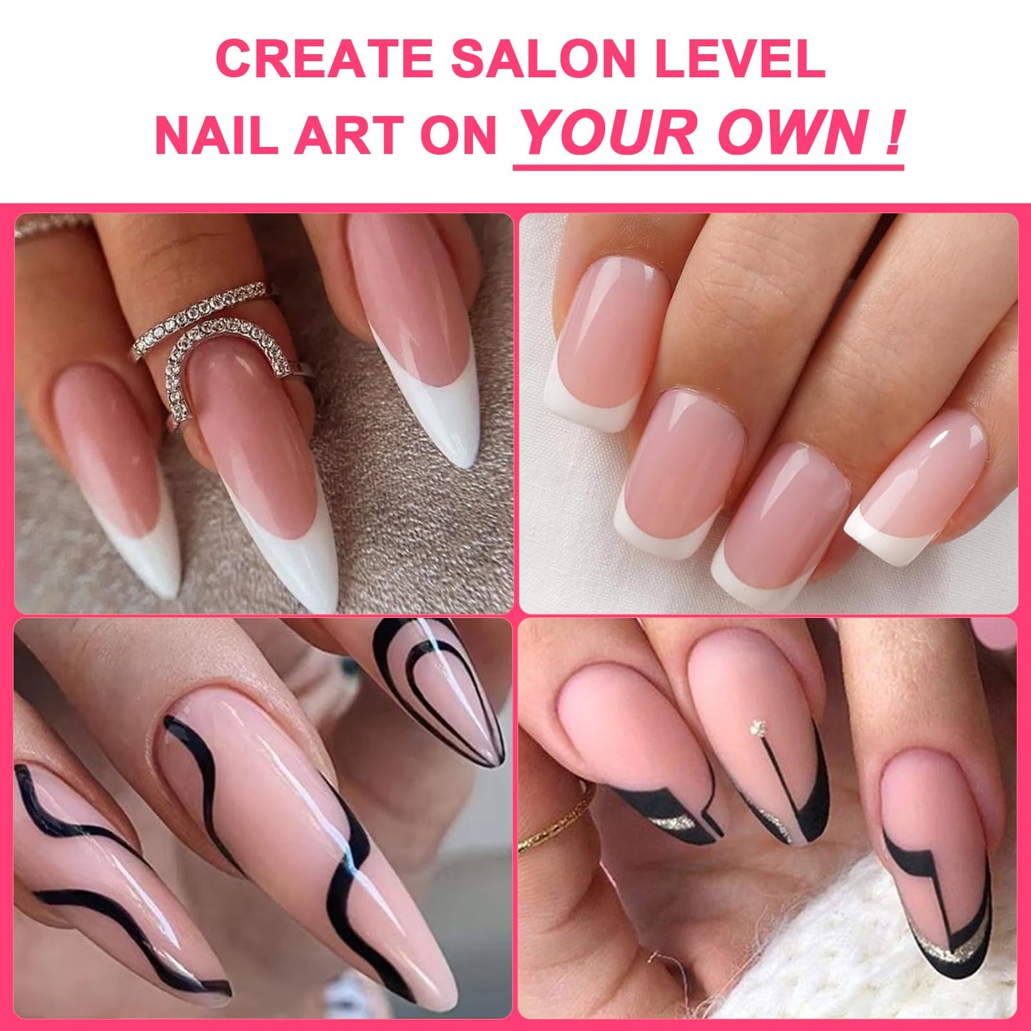 HYWWPFLAY Jelly Nail Stamper & Liner Nail Art Brushes - French Tip Nail Design Tools, Silicone Nail Art Stamping Stamper with Scraper, French Tip Stamp Liner Brush for Manicure Home DIY Salon