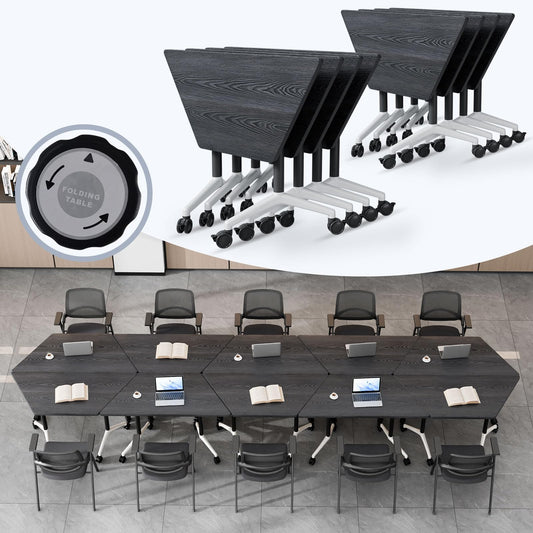 Folding Conference Table,Mobile Conference Room Tables with Wheels,47.2In Modern Seminar Tables,Flip Top Training Table for Office Classroom,Space-Saving Design
