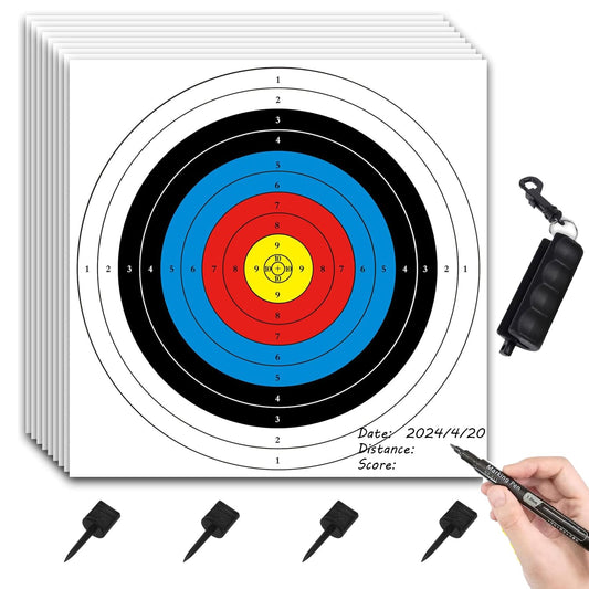 20PCS Archery Target, 16X16in - 10 Ring Bow and Arrow Targets(Standard Archery, with 1 Pen&4 pins)