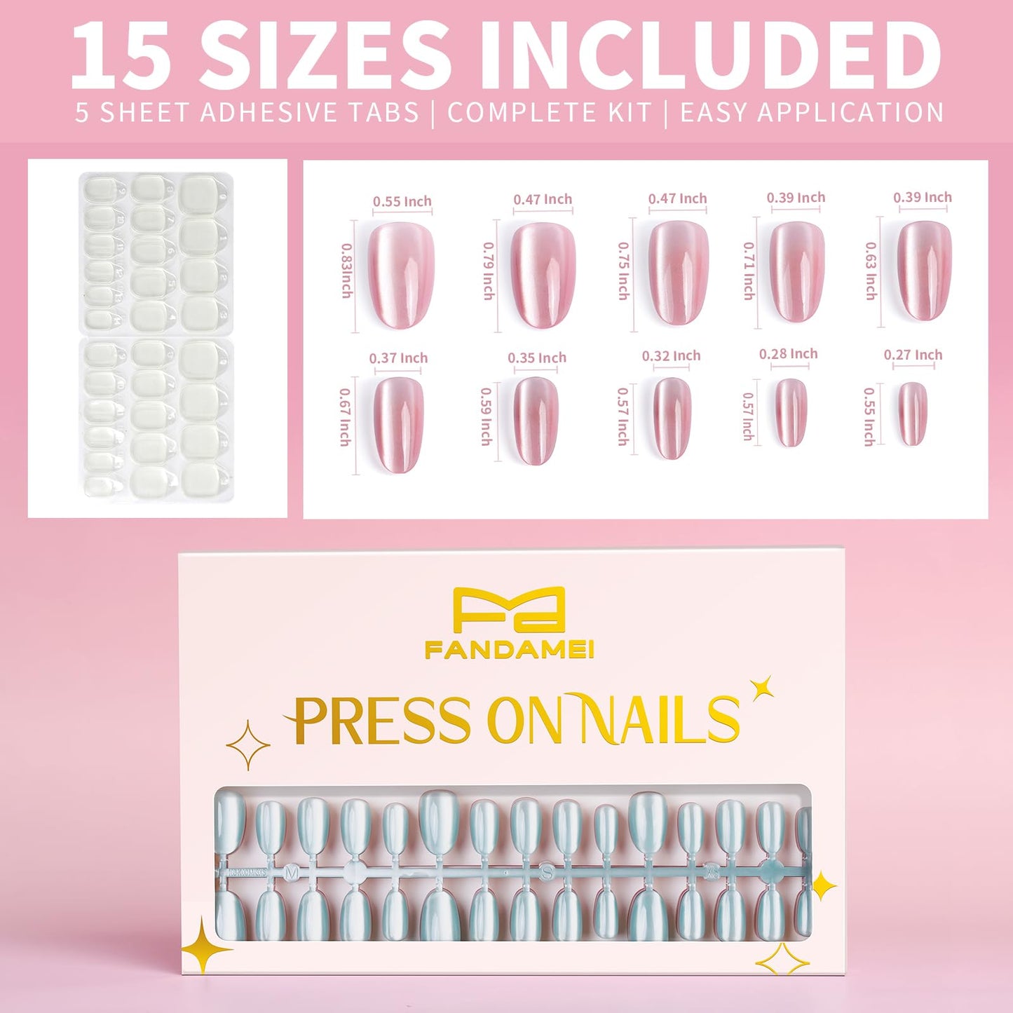 FANDAMEI 6 Colors Press On Nails Short Almond, Cat Eye Nails Short Oval, Natural Fake Nails in Nude, Glossy Cat Eye Press Ons for Women with Nail Adhesive Tabs, Press on Nails Kit