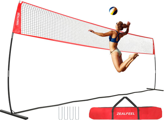 ZEALFEEL Volleyball Net, 20FT Volleyball Training Net Height Adjustable, Portable Freestanding Practice Net for Hitting or Serving Drills, Pop up Volley Ball Nets with Carry Bag for Backyard Outdoor
