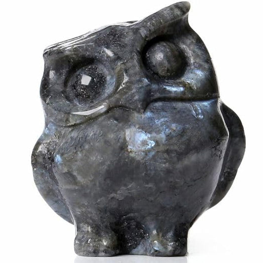 YATOJUZI Owl Decor Labradorite Natural Healing Crystals Stones Cute Decors Owls Statue Figurines Sculpture Hand-Carved Polished Gemstones Energy Home Room Office Desk Decoration Gifts for Women Men