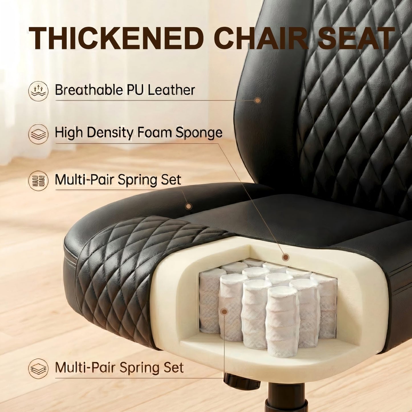 GTPLAYER Leather Office Chair 400lbs, Home Desk Chair with Flip-up Arms and Ergonomic Back - Comfy Heavy Duty Executive Chair for Home Office Gaming, Black