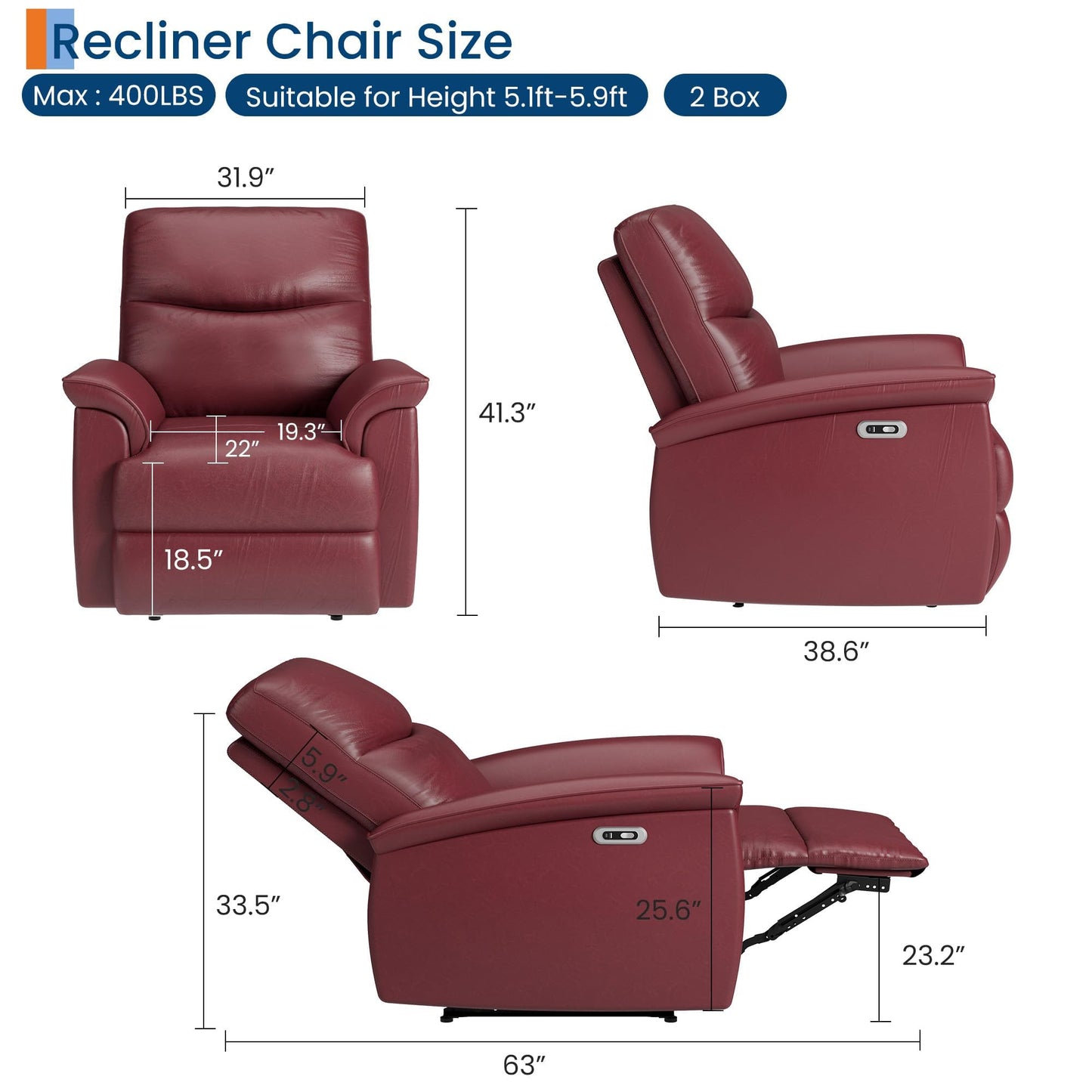 GarveeHome Recliner Chair, 360° Swivel Rocker Glider Nursery Chair with Padded Armrest and Deep Seat, PU Leather Upholstered Reclining Sofa Chair for Living Room, Bedroom and Nursery (Dark Red)