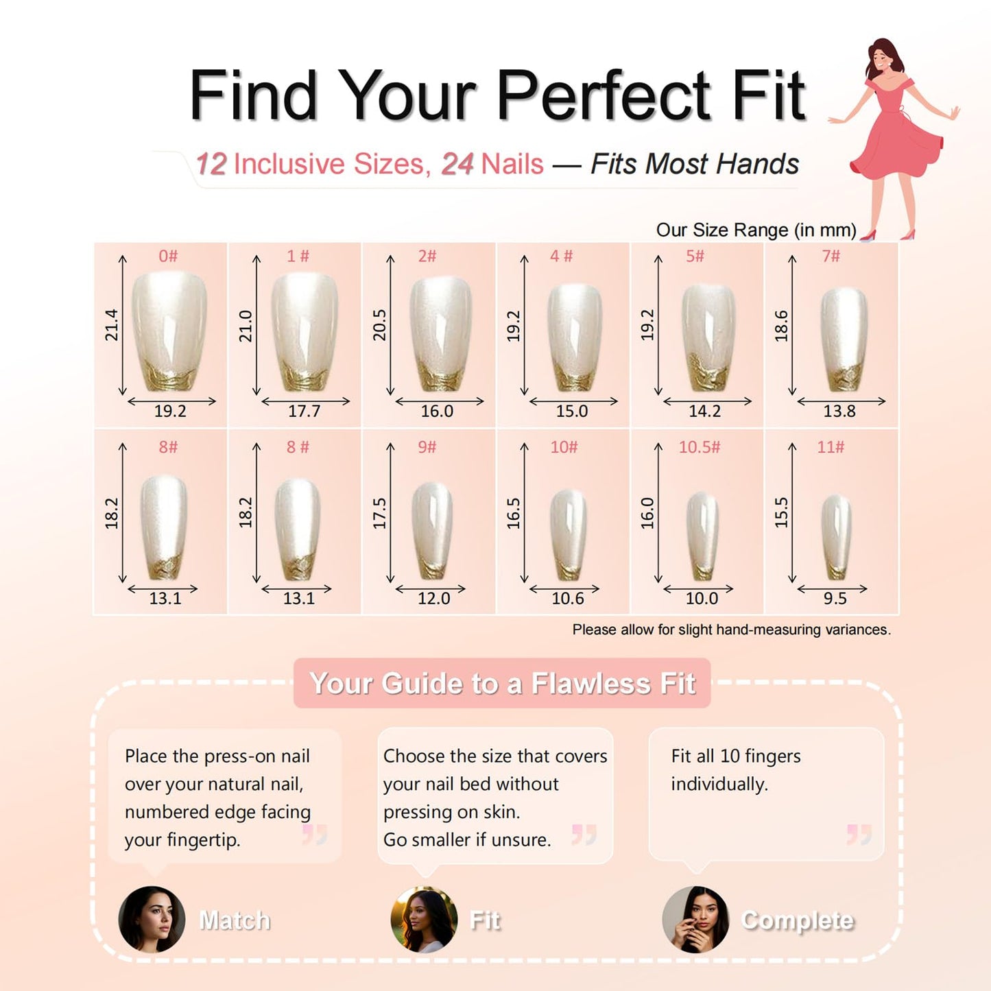 Gold French Tip Press On Nails for Women, Glossy Coffin Fake Nails with Metallic Swirl Design, Elegant Nude Full Cover Acrylic Nails Reusable Stick On Nails, 24PCS