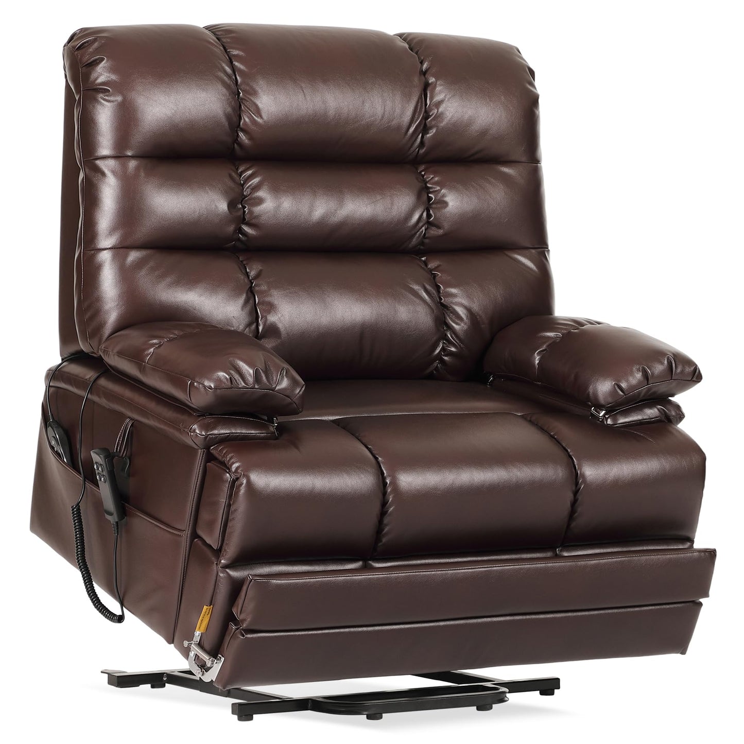 DYNOX 500 LBS Power Lift Recliner Chair for Big & Tall Seniors, Extra Large 3-Motor Lay Flat Chair with Heat, Massage & Extended Footrest(9505L,Faux Leather,Brown)