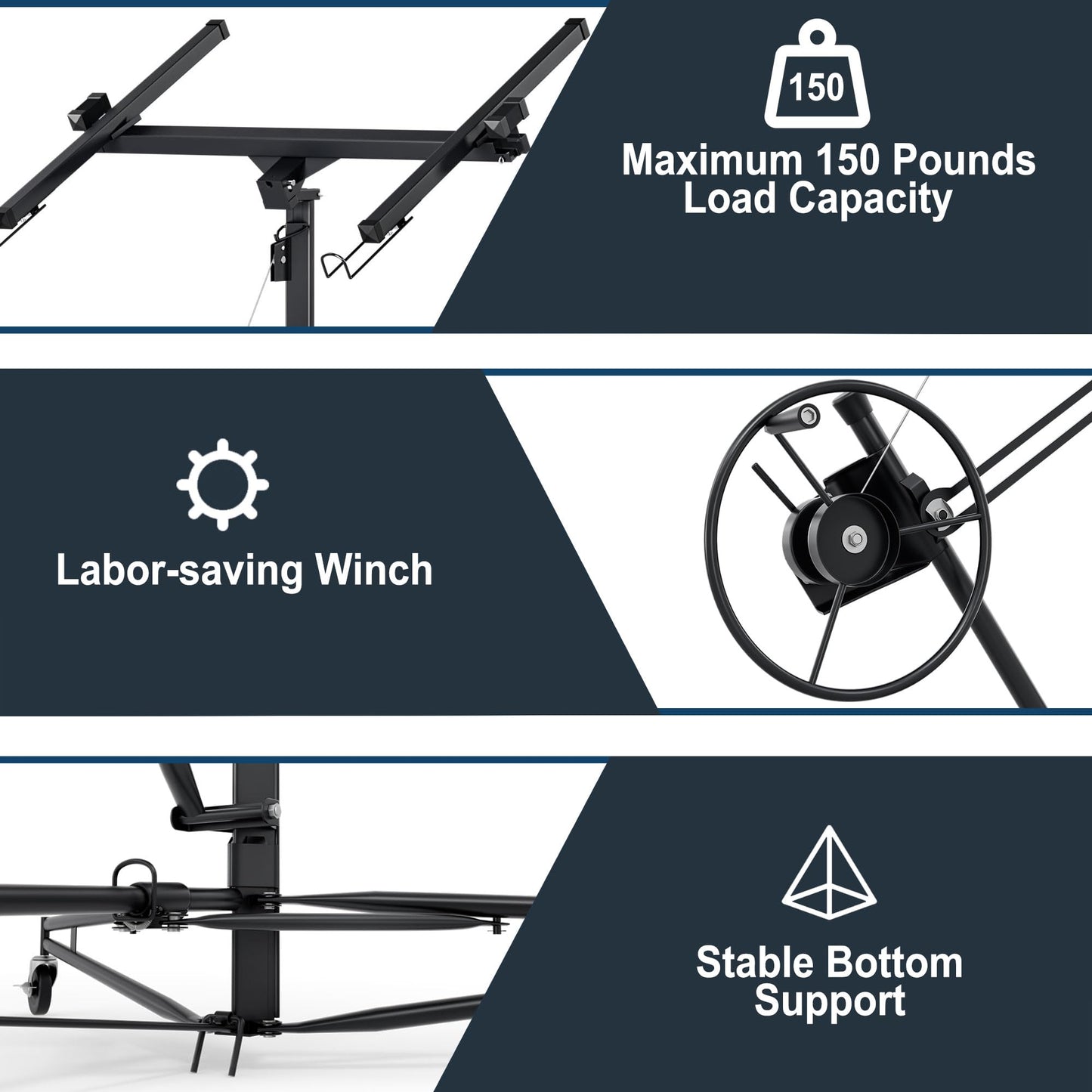 Garvee 16FT Drywall Lifter Sheetrock Lift,Drywall Rolling Lifter Panel,150LBS Heavy Duty Sheetrock Hoist Panel Hoist Jack With 360° Adjustable Telescopic Arm & 3 Lockable Wheels