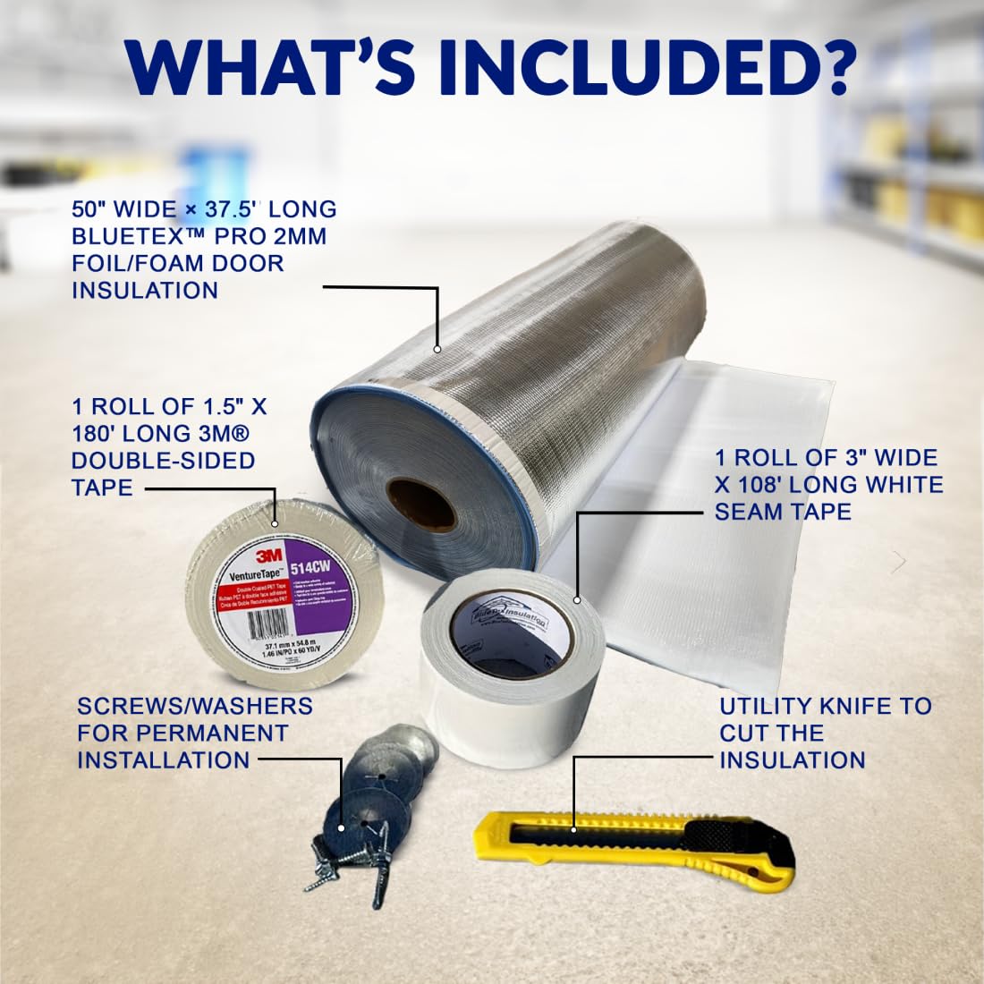BlueTex Roll Up Garage Door Insulation Kit for Cooling Down Metal Buildings – Easy to Install Complete Insulation for Garage Doors Up to 12'x12' - Covers 150 Sq Ft of Large Single Door
